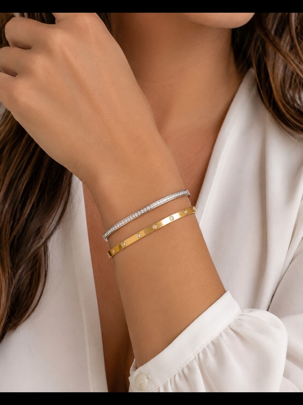 Gold and Silver Bangle Bracelet Set - Mixed Metal Stack